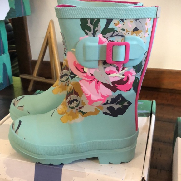 Joules kids Floral Rain Boots - Teal and Pink size US 11 NWT - Picture 2 of 4